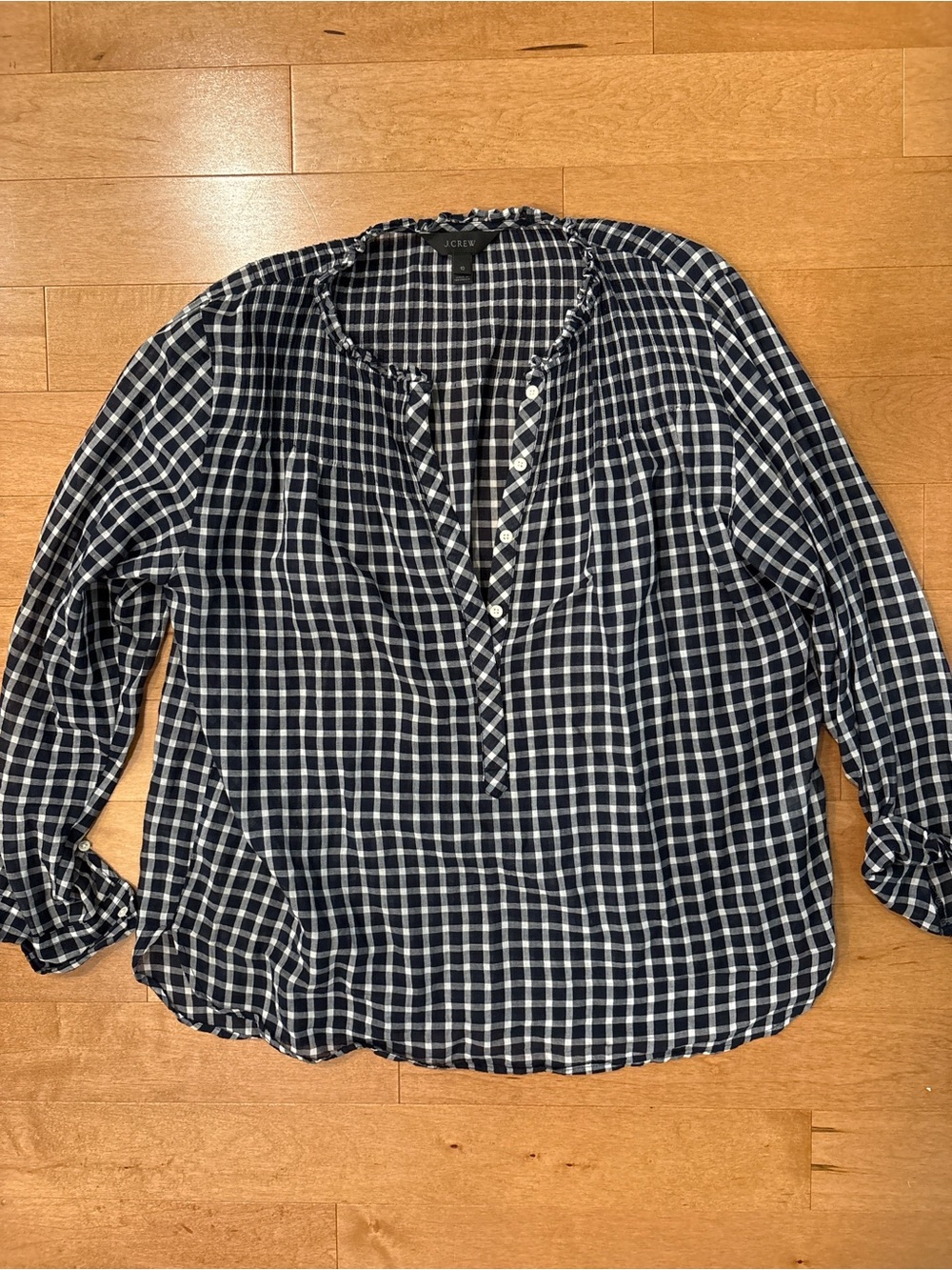 J. Crew Navy Plaid Gingham Button-Front Women's Blouse